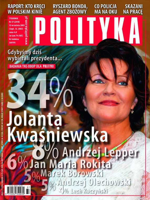 Jolanta Kwaśniewska na okładce "Polityki"