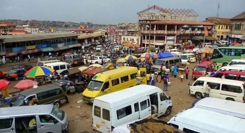 Commercial vehicles at a public station in Ghana