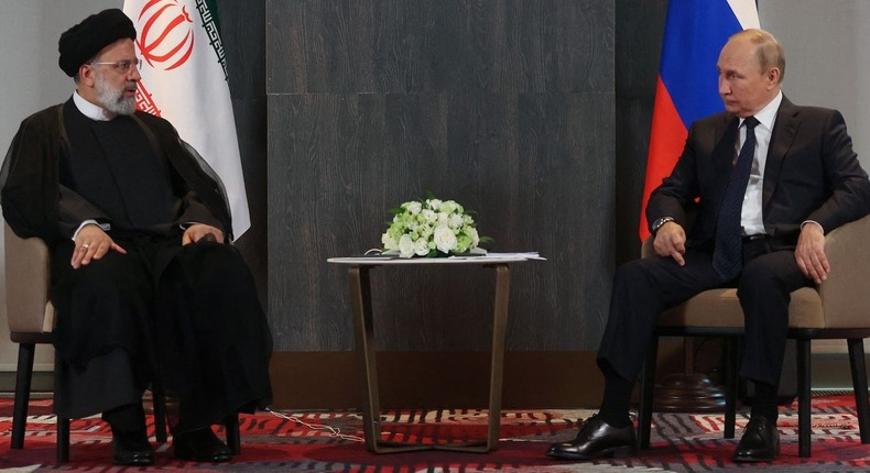 Russian President Vladimir Putin and Iranian President Ebrahim Raisi, at a summit in Samarkand in September.ALEXANDR DEMYANCHUK/SPUTNIK/AFP via Getty Images