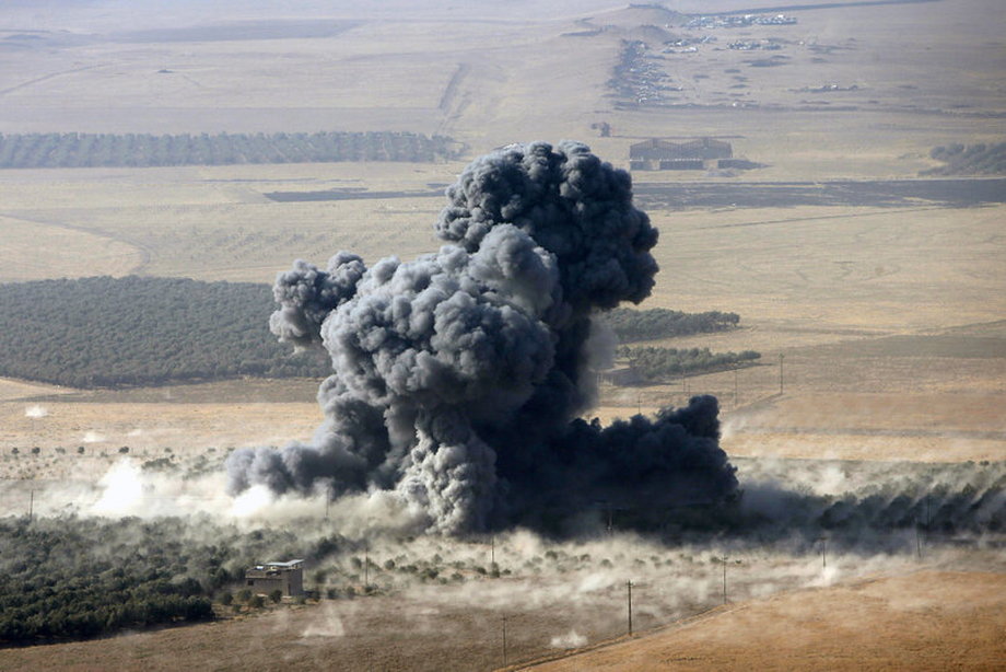 Smoke rises at Islamic State militants' positions in the town of Naweran, near Mosul in northern Iraq.