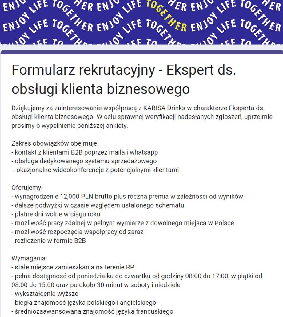 Formularz rekrutacyjny Mutalo Group - oferta i wymagania.