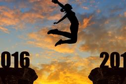 Girl jumps across the gap to the New Year 2017 gap year
