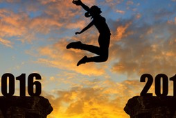 Girl jumps across the gap to the New Year 2017 gap year