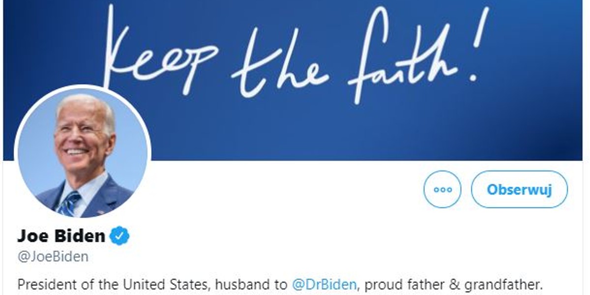 Joe Biden zaktualizował swój profil na Twitterze. Od teraz występuje na nim jako 46. prezydent USA. 