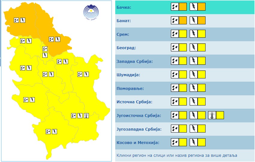 Meteoalarm za 26. jun