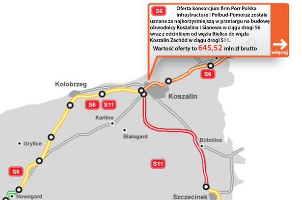 S6 - Koszalin - Sianowa, S11 - Bielice - Koszalin Zachód