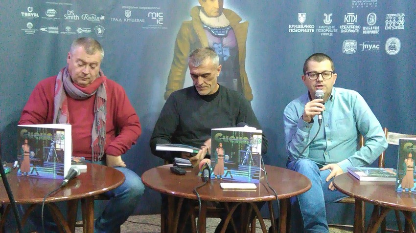Miloš Latinović, Spasoje Ž. Milovanović i Miroslav Radonjić na promociji časopisa "Scena"