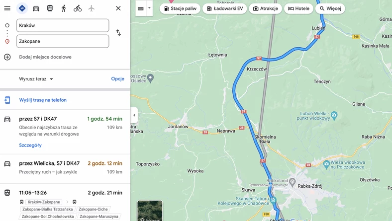 Trasa w Google Maps