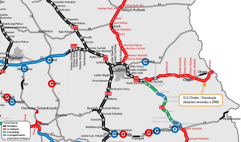 Lokalizacja planowanej drogi ekspresowej S12 Chełm — Dorohusk