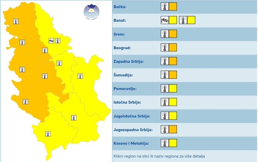Meteoalarm za četvrtak