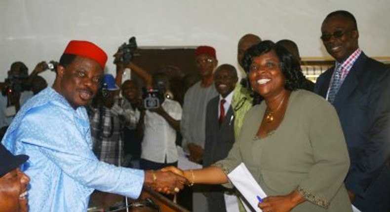 Anambra State governor WIllie Obiano with Prof. Kate Azuka Omenugha