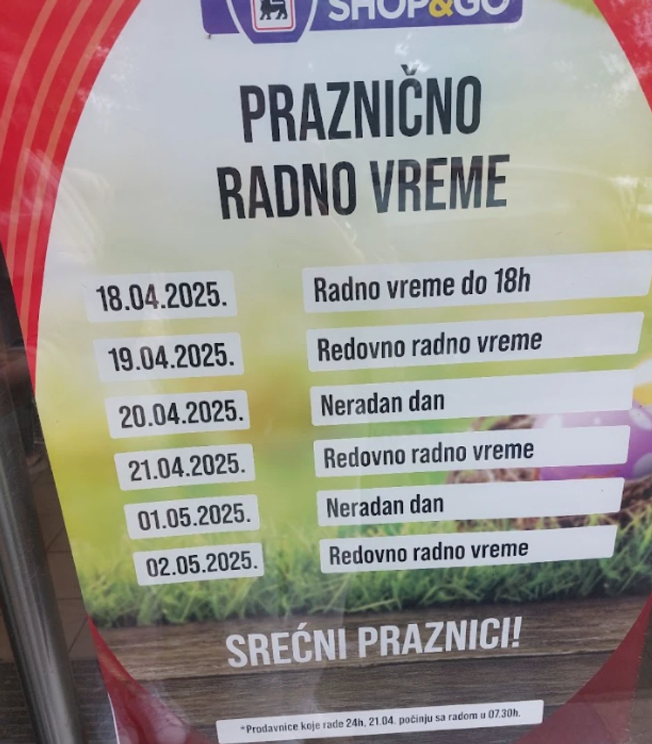 Radno vreme Shop&Go prodavnica za 1. maj