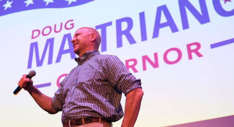 Pennsylvania Republican gubernatorial candidate Doug Mastriano speaks during a campaign rally at The Fuge on May 14, 2022 in Warminster, Pennsylvania.