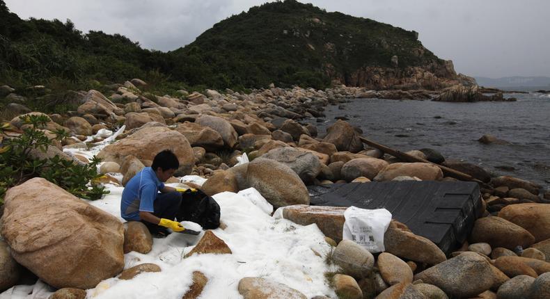 Hong Kong beach plastic pellets