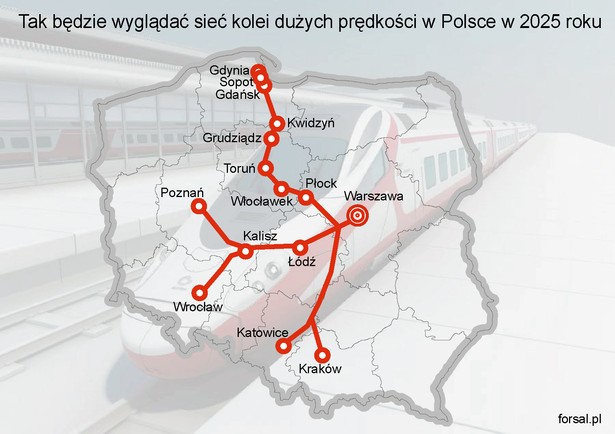 Tak według planów z 2011 roku miała wyglądać sieci kolei dużych prędkości w Polsce w 2025 roku.