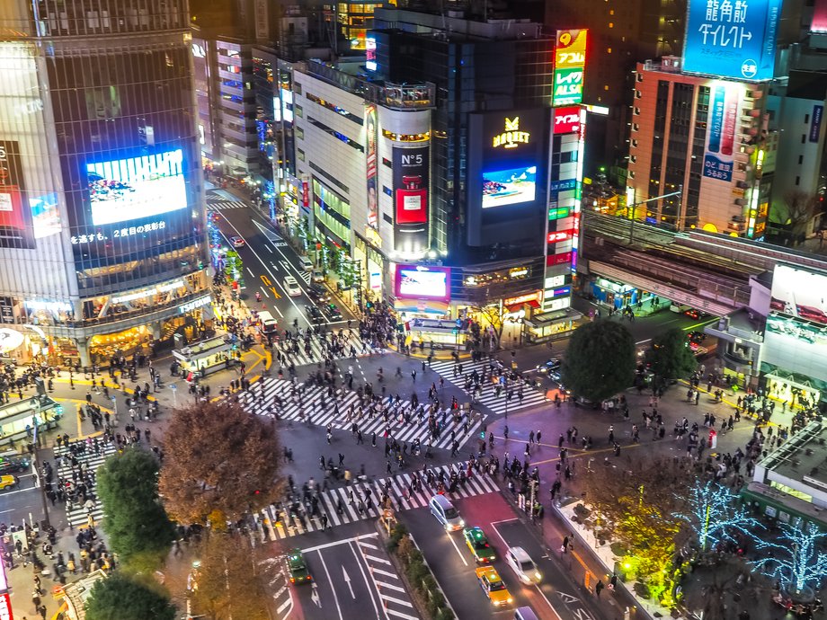 Shibuya Crossing z lotu ptaka.