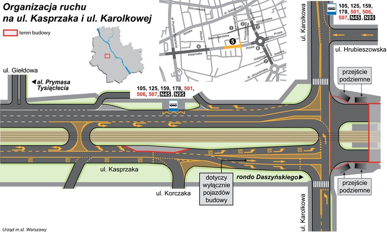 Zmiana organizacji ruchu na ul. Kasprzaka i Karolkowej. (fot. materiały prasowe Urzędu Miasta Stołecznego Warszawy)