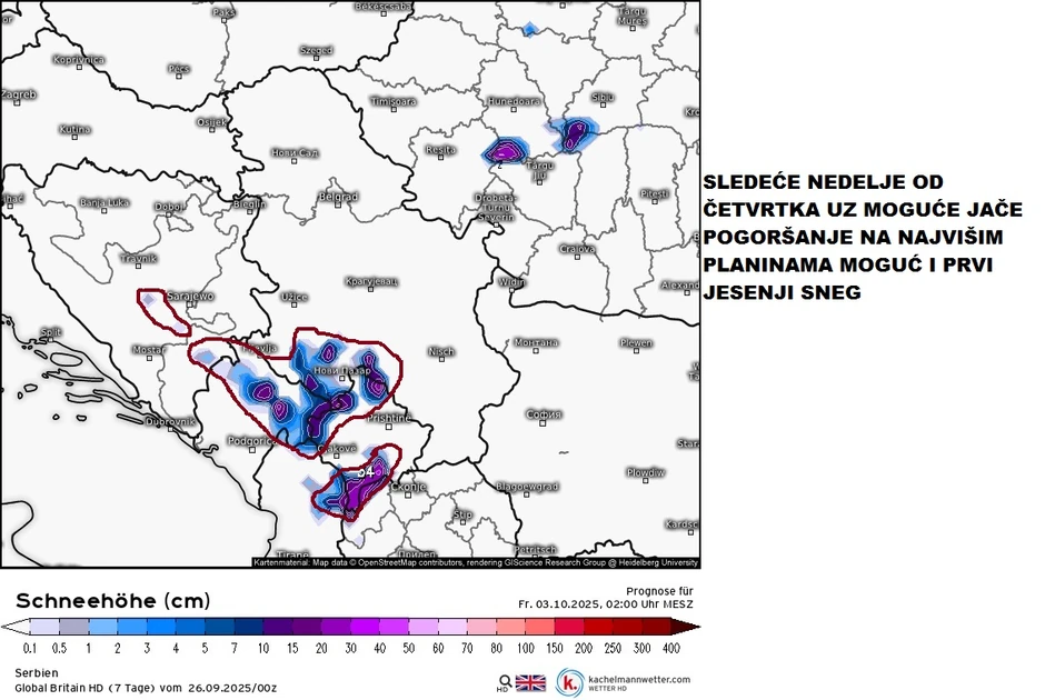 Uz jače zahlađenje i prvi jesenji sneg na višim planinama