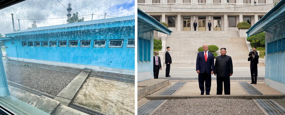 Dokładnie w tym miejscu w 2019 r. Donald Trump i Kim Dzong Un przeszli razem przez granicę z Korei Północnej do Korei Południowej