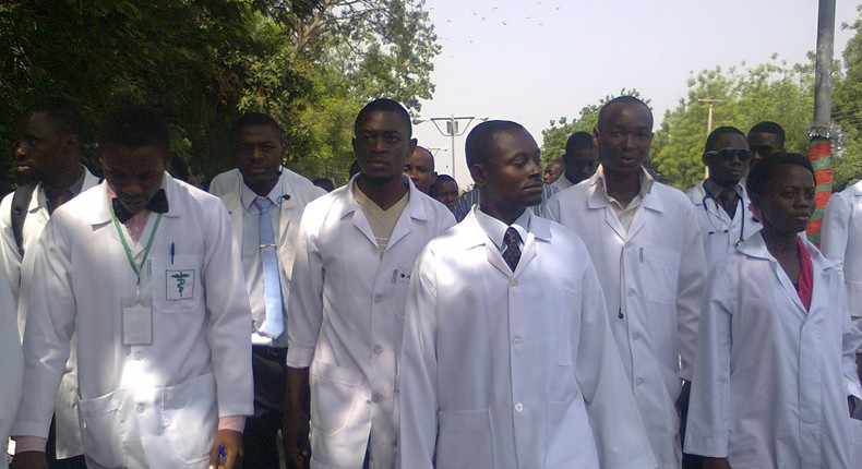 Striking Nigerian doctors during a protest