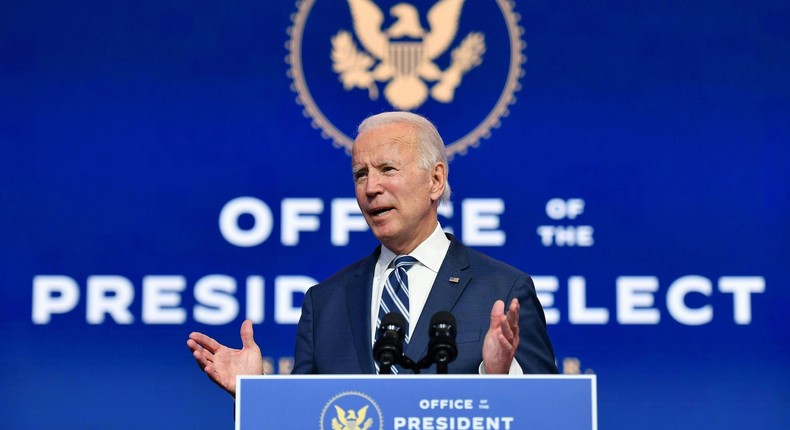 President-elect Joe Biden delivers remarks at The Queen in Wilmington, Delaware, on November 10, 2020.