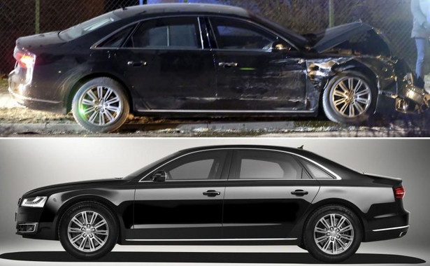 Audi A8 L Security - pancerna rządowa limuzyna rozbita o drzewo w Oświęcimiu