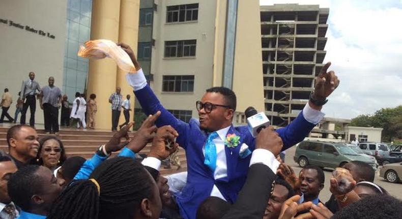 Obinim celebrating after he was acquitted and discharged