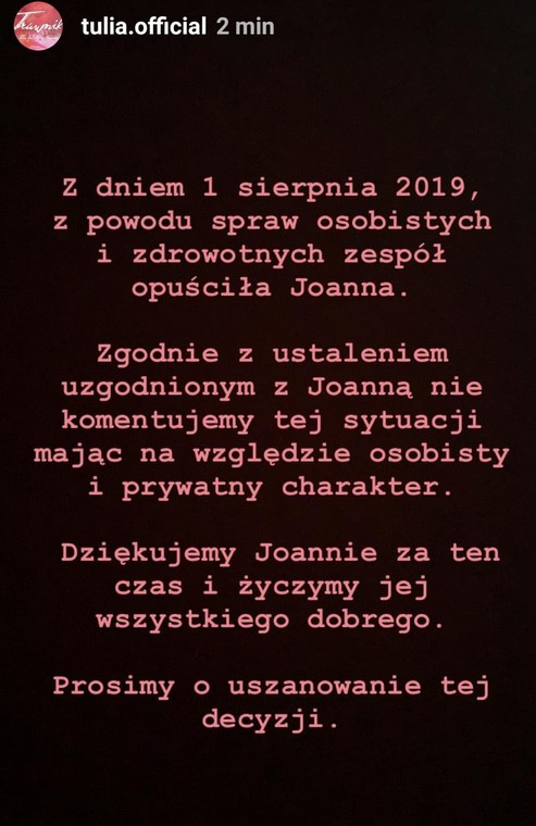 Zespół Tulia na Instagramie