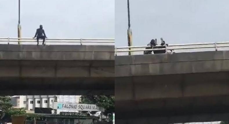 Man attempting to jump off Falomo Bridge [Ikejabird]