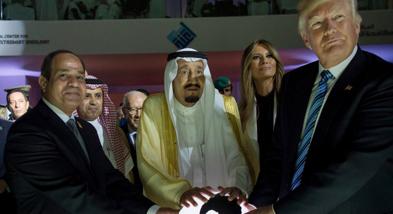 Egyptian President Abdel Fattah al-Sisi, Saudi King Salman, U.S. First Lady Melania Trump and President Donald Trump, visit a new Global Center for Combating Extremist Ideology, in Riyadh, Saudi Arabia.