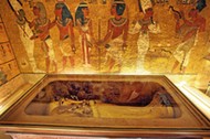 The golden sarcophagus of King Tutankhamun in his burial chamber is seen in the Valley of the Kings,