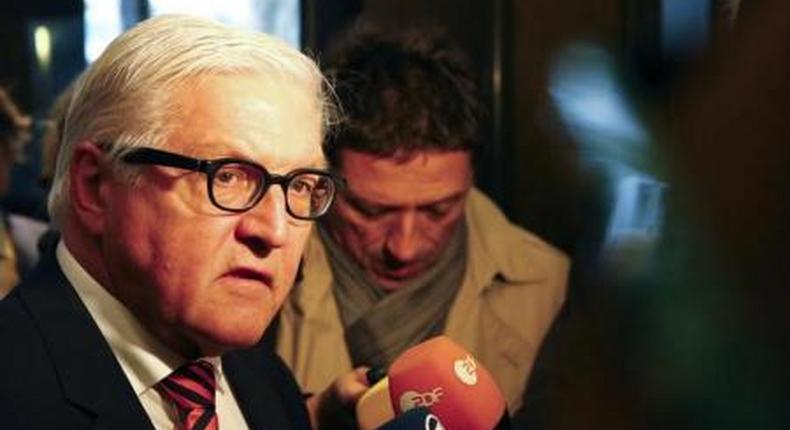 German Foreign Minister Frank Walter Steinmeier talks to the media upon his arrival in a hotel before a meeting in Vienna, Austria October 30, 2015.