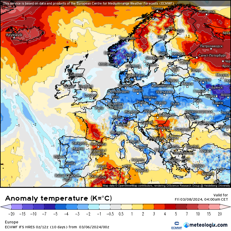 Na mapy anomalii temperatury wraca niebieski kolor
