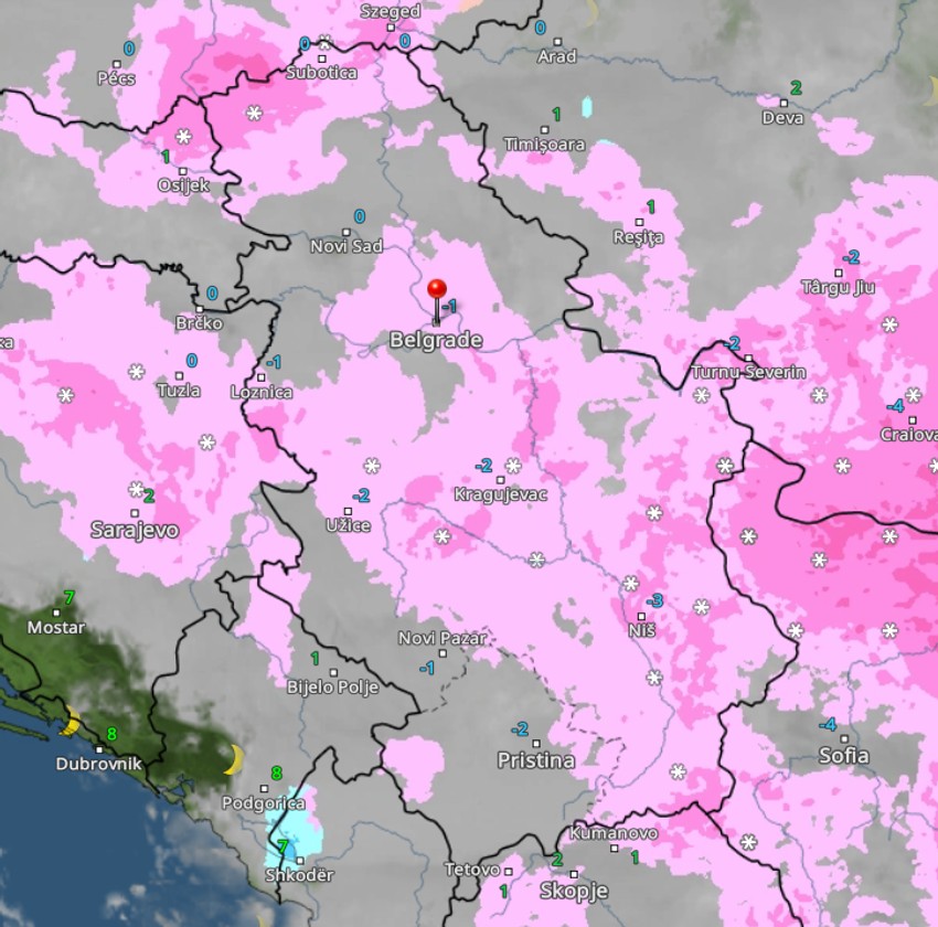 Kretanje padavina u Srbiji sutra u 21 čas