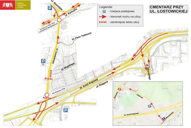 Cmentarz Łostowicki w Gdańsku - organizacja ruchu