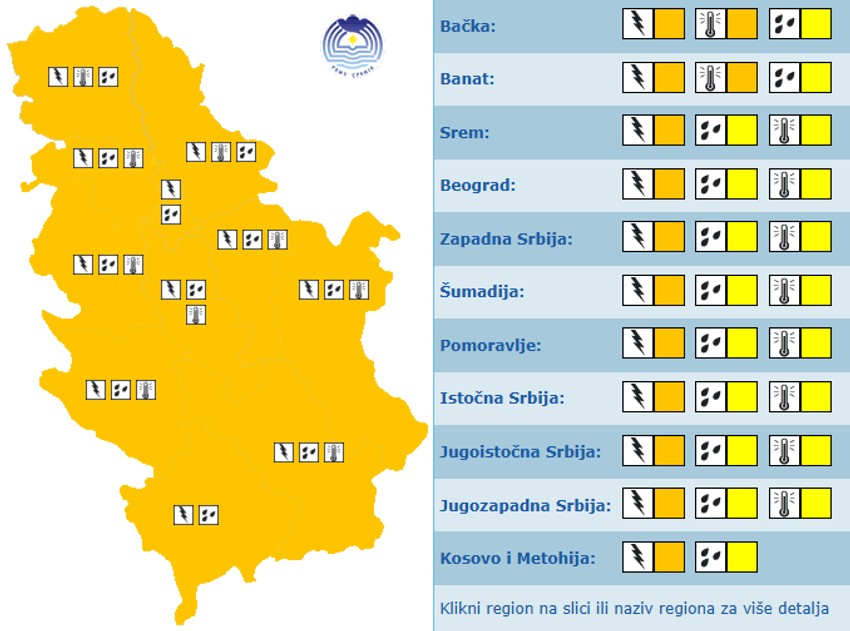 Meteoalarm za danas, 1. jul 