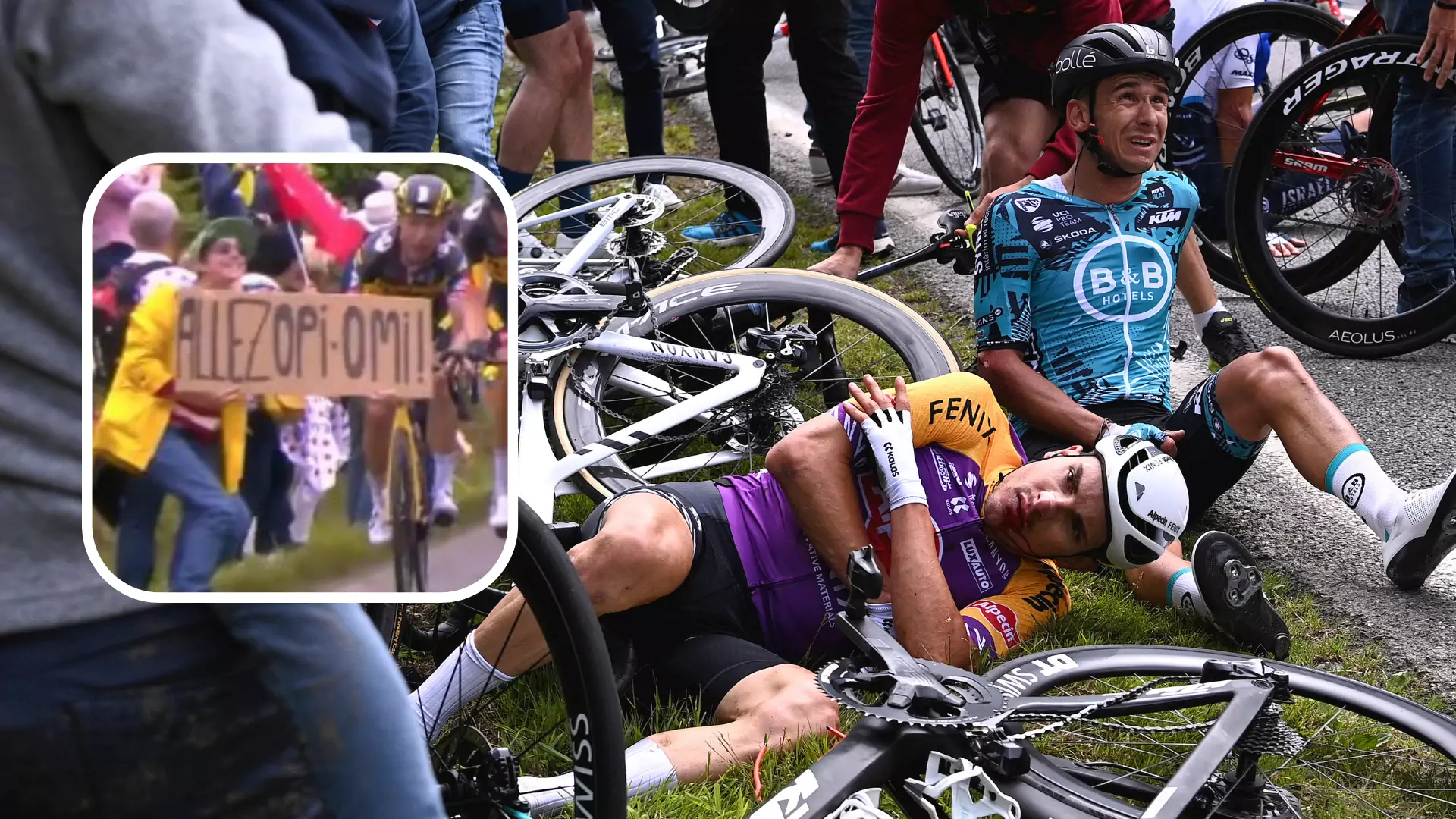 Bezmyślna kobieta stworzyła karambol na Tour de France. Szuka jej policja