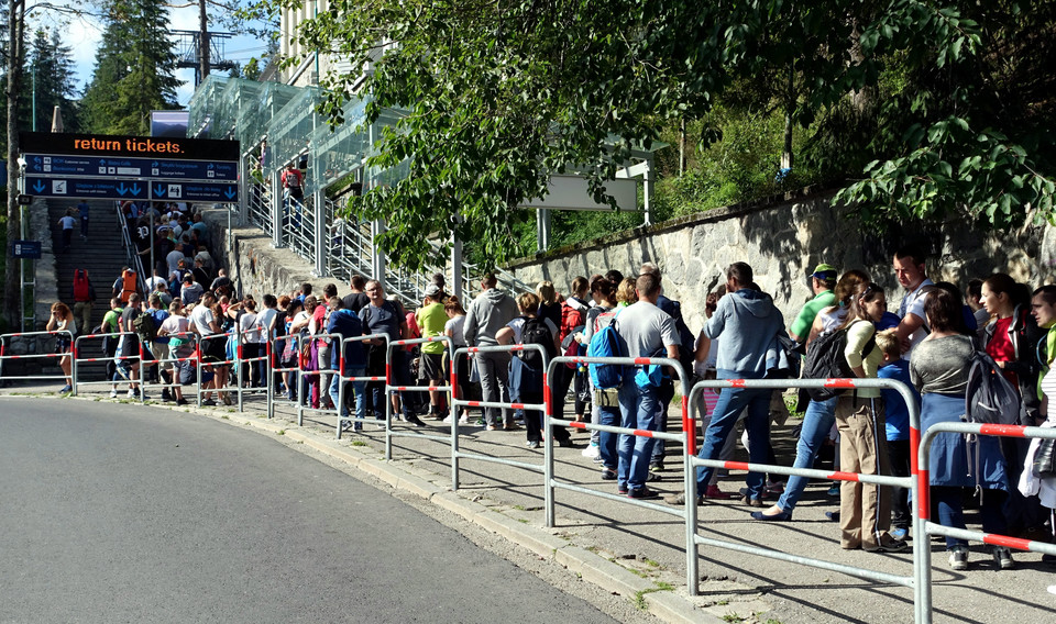 Tłumy w Tatrach. Ludzie czekający na kolejkę na Kasprowy Wierch