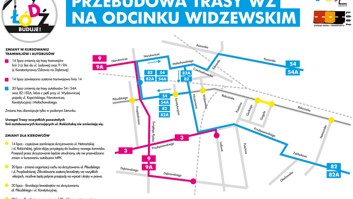 Od przyszłego tygodnia będą kolejne zmiany w organizacji ruchu na łódzkich ulicach. Dotkną szczególnie pasażerów tramwajów na trasie WZ, pojazdy te przestaną jeździć po tej trasie.