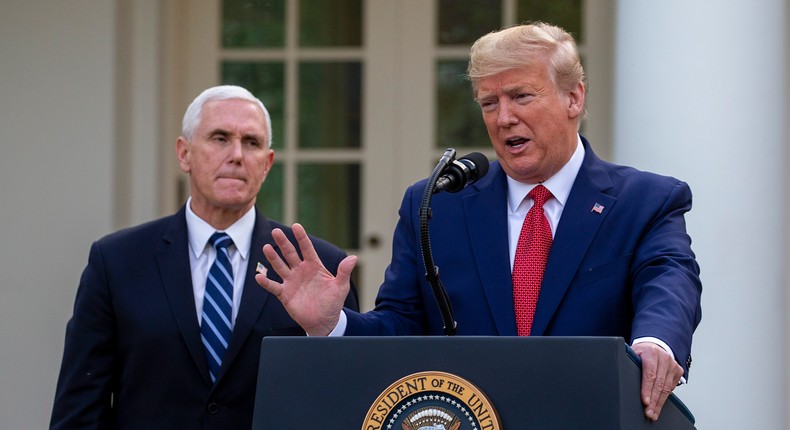 Then-Vice President Mike Pence and then-President Donald Trump in the Rose Garden on March 29, 2020.
