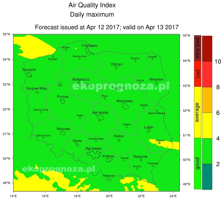 Ekoprognoza na 13 kwietnia 2017r.