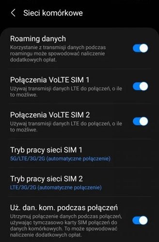 W rozmowach telefonicznych smartfony 5G przełączają się jeszcze do 4G (LTE) albo wręcz do 2G. Ważny aspekt: tylko z aktywną opcją VoLTE rozmowy mają wyższą jakość