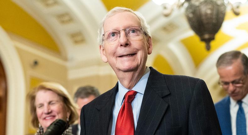 Senate Minority Leader Mitch McConnell of Kentucky at a press conference on Capitol Hill on February 6, 2024.Bill Clark/CQ-Roll Call via Getty Images