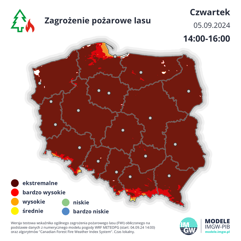 W piątek przewidywane jest ekstremalne zagrożenie pożarowe w lasach