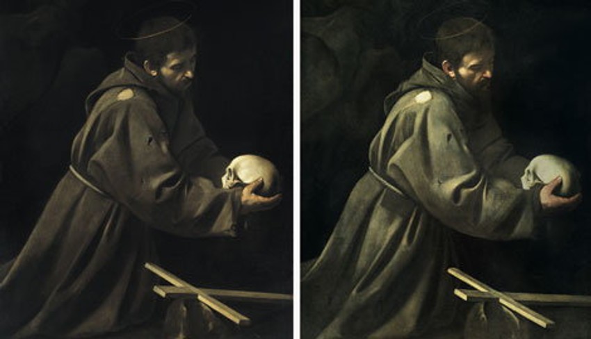 Karavađova slika „Sveti Franja u meditaciji“; Manfredijeva slika „Sveti Franja u meditaciji“