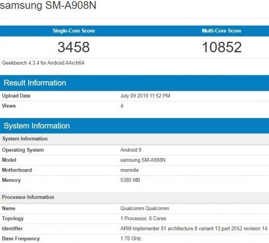 Samsung Galaxy A90 5G Geekbench