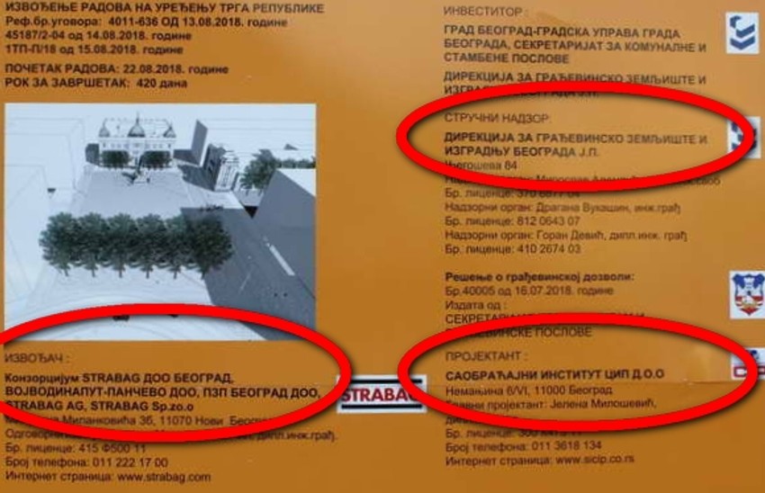 Tabla koja je stajala na Trgu republike