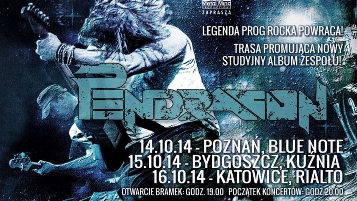 14 października w Poznaniu, dzień później w Bydgoszczy, a na koniec w katowickim Kinoteatrze Rialto wystąpi prog-rockowa formacja Pendragon.  Największe sukcesy założonego w 1978 roku zespołu przypadły na lata 80., kiedy blisko współpracował z grupą Marillion. Na słynnym festiwalu w Reading grupy słuchało 30 tysięcy osób.