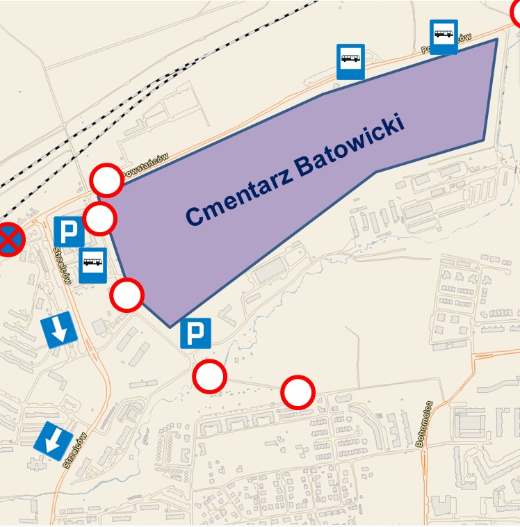 Organizacja ruchu w okolicach cmentarz Batowickiego