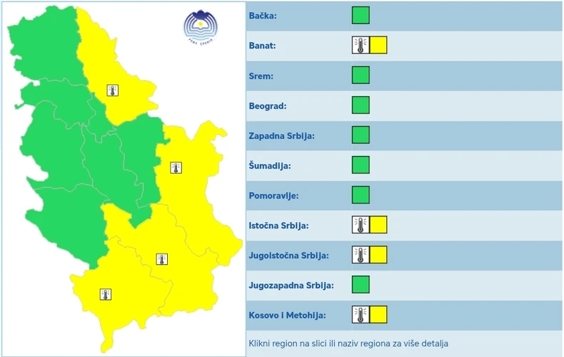 "Žuto" upozorenje na ekstremno visoke temperature za subotu 19. jul